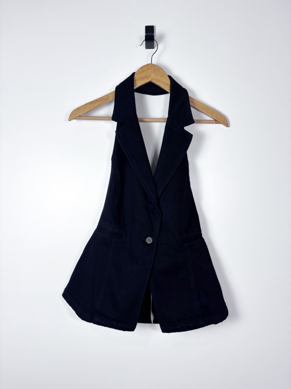 WeWoreWhat Revolve Black Denim Halter Backless Collared Vest Size Small NWT - Picture 3 of 7